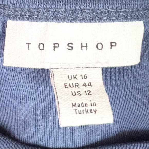 Topshop Navy Blue Notting Hill Crop Top Boxy Cropped Graphic Tee Size 12 Large - Picture 7 of 9